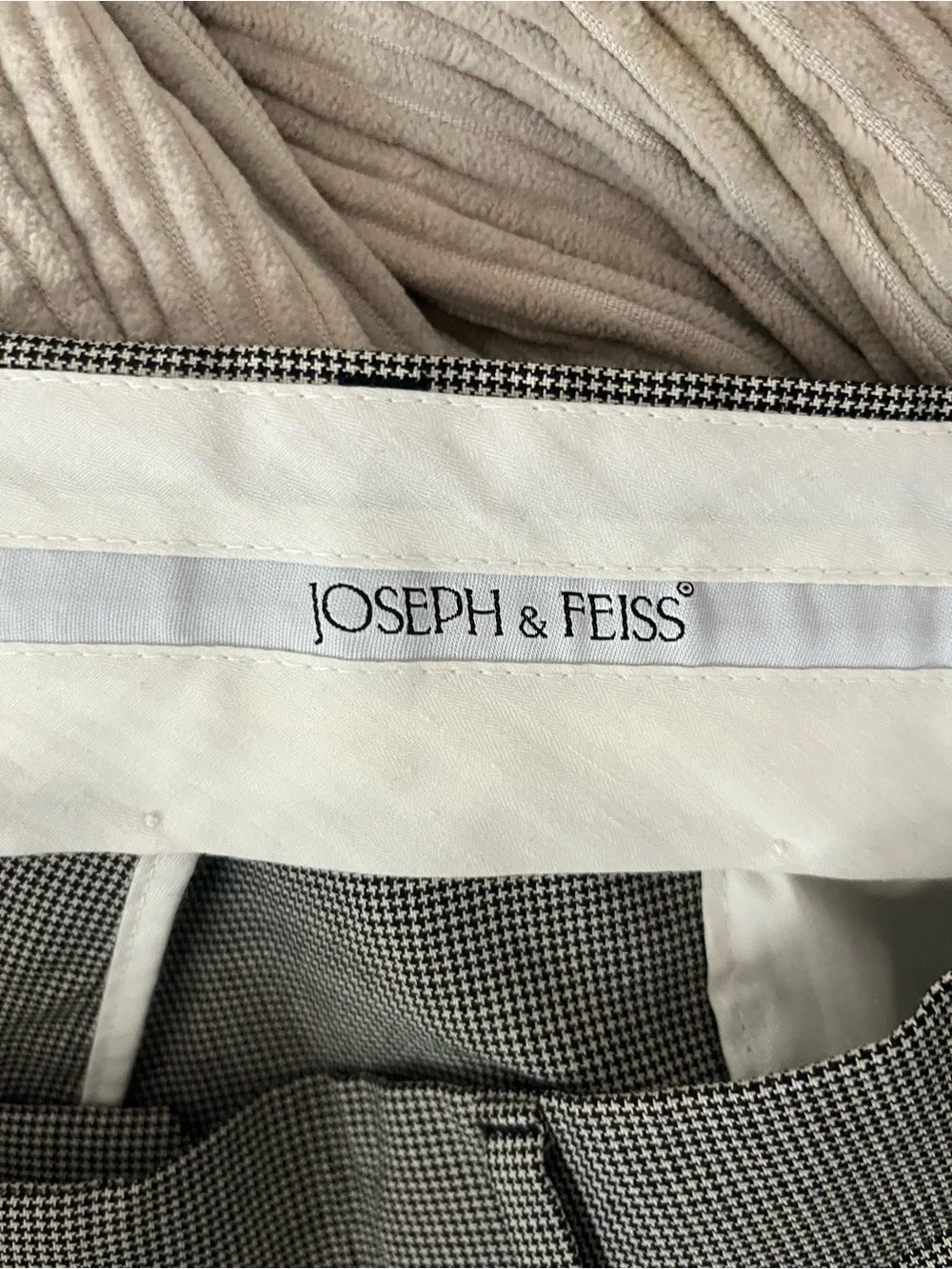 Joseph & Feiss Wool Dress Pants Mens 40 Gray Houndstooth Pleated Cuffed Fancy